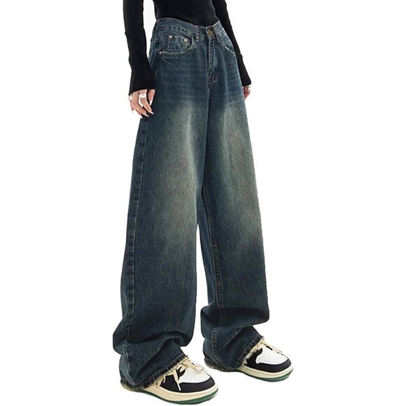 Women Jeans High Waist Wide Leg Baggy Y2K Vintage Boyfriend Denim - Picture 2 of 8